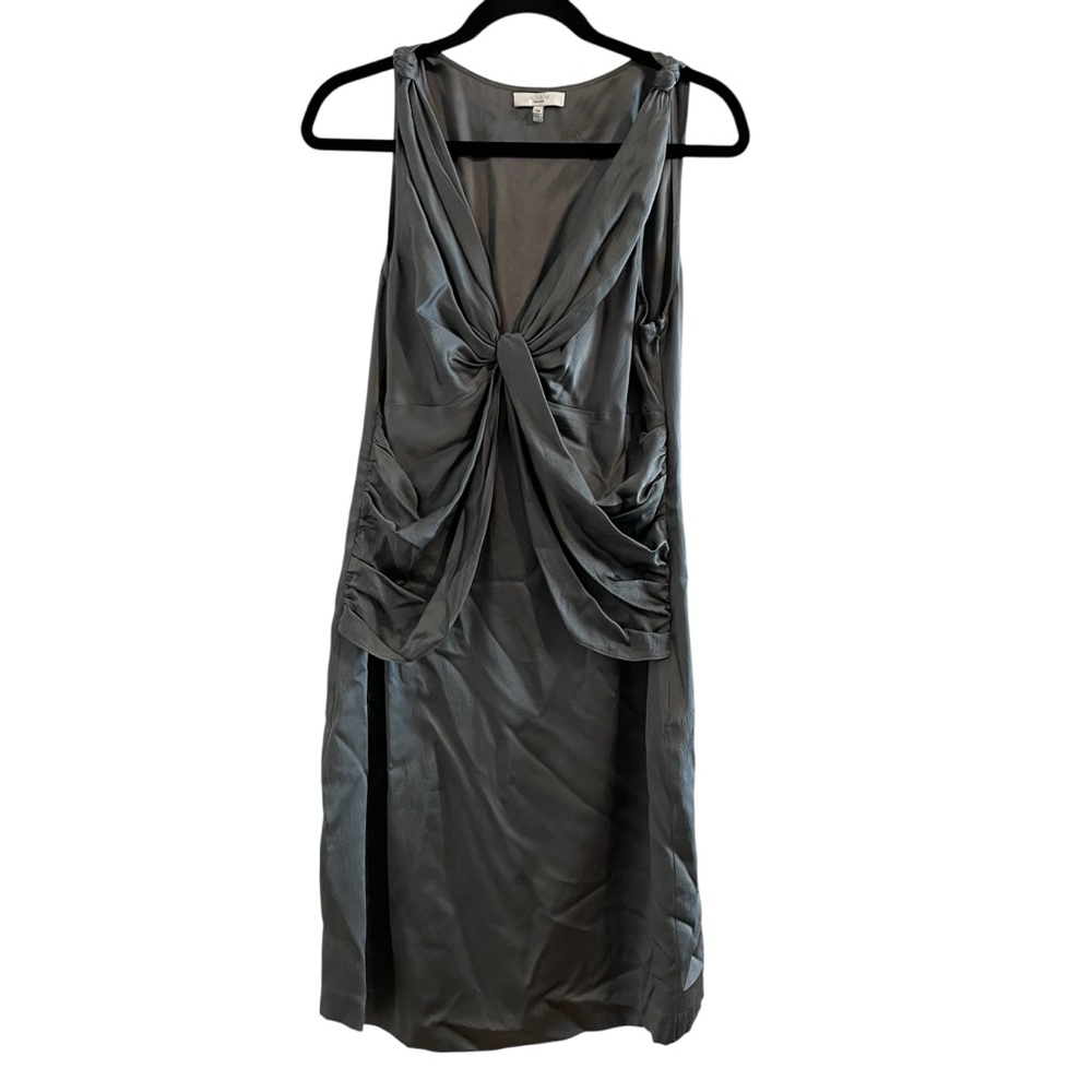 ADAM LIPPES Gray Twist Front Sleeveless Silk Dress Size 10